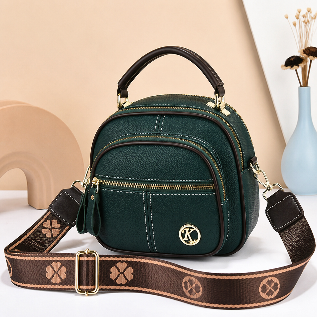 VieraBelle™ – Structured Mini Crossbody Bag with Statement Patterned Strap