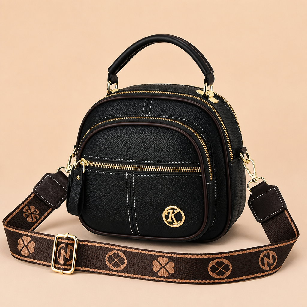 VieraBelle™ – Structured Mini Crossbody Bag with Statement Patterned Strap