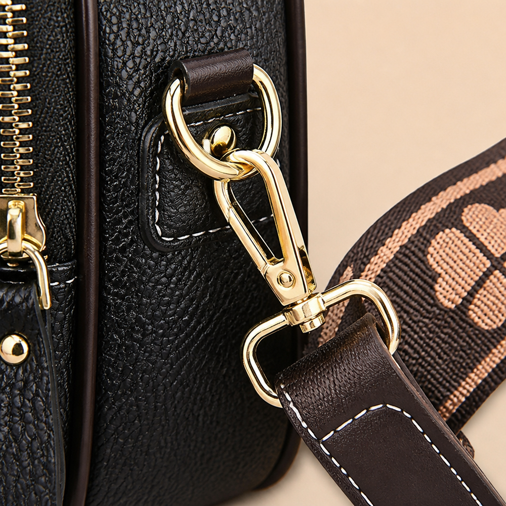 VieraBelle™ – Structured Mini Crossbody Bag with Statement Patterned Strap