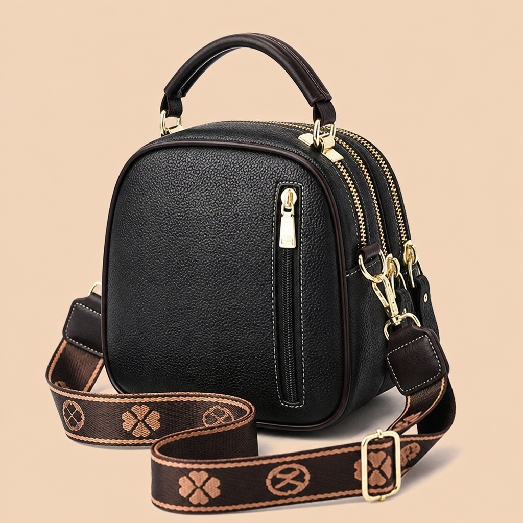 VieraBelle™ – Structured Mini Crossbody Bag with Statement Patterned Strap