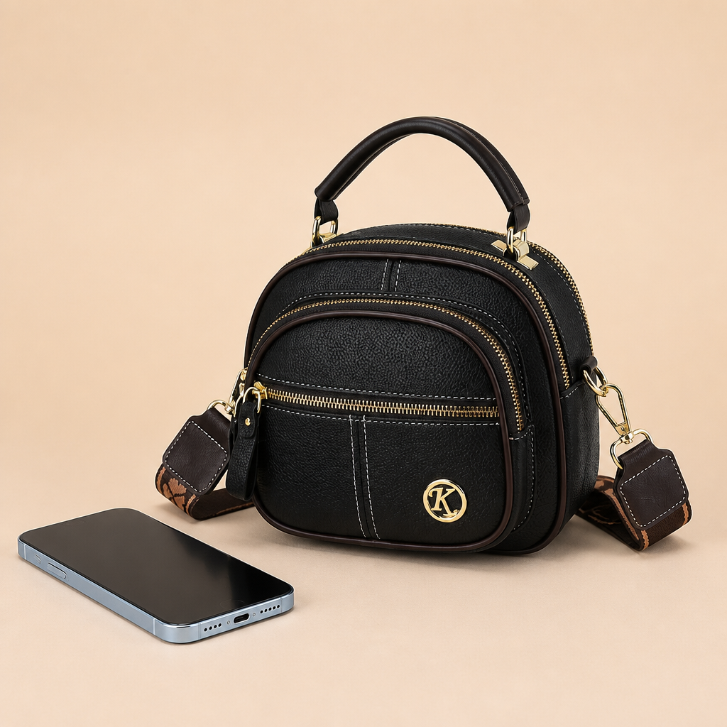 VieraBelle™ – Structured Mini Crossbody Bag with Statement Patterned Strap