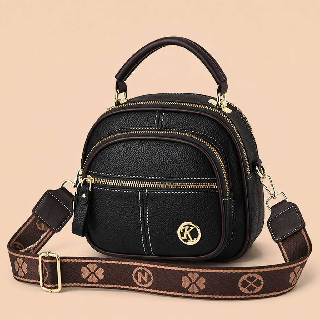 VieraBelle™ – Structured Mini Crossbody Bag with Statement Patterned Strap