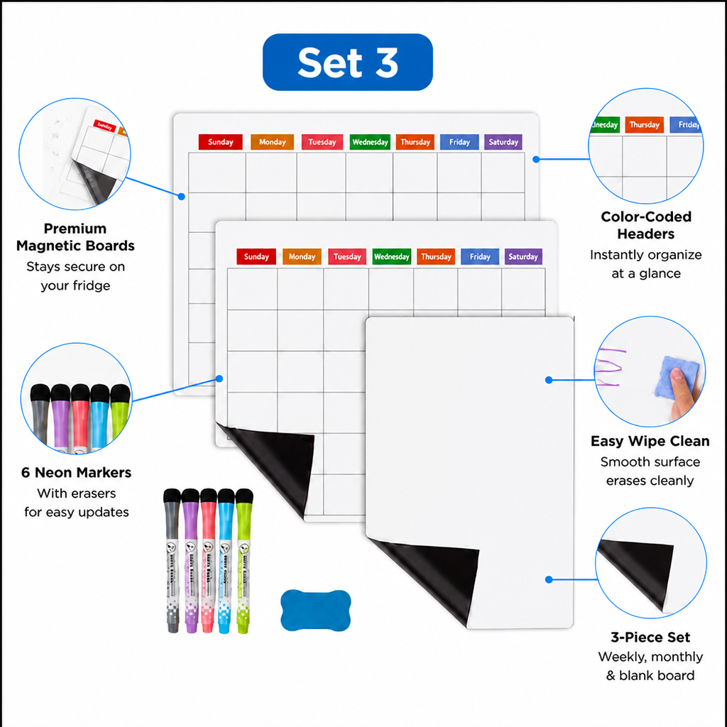 VibranceFlow™ Magnetic Calendar Set — Command Your Family’s Chaos with Colorful Clarity and Stress-Free Control